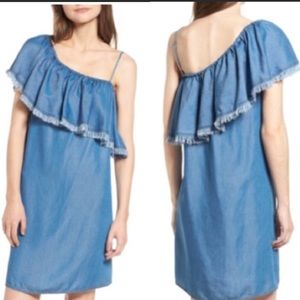 Splendid Fringe One Shoulder Shift Dress